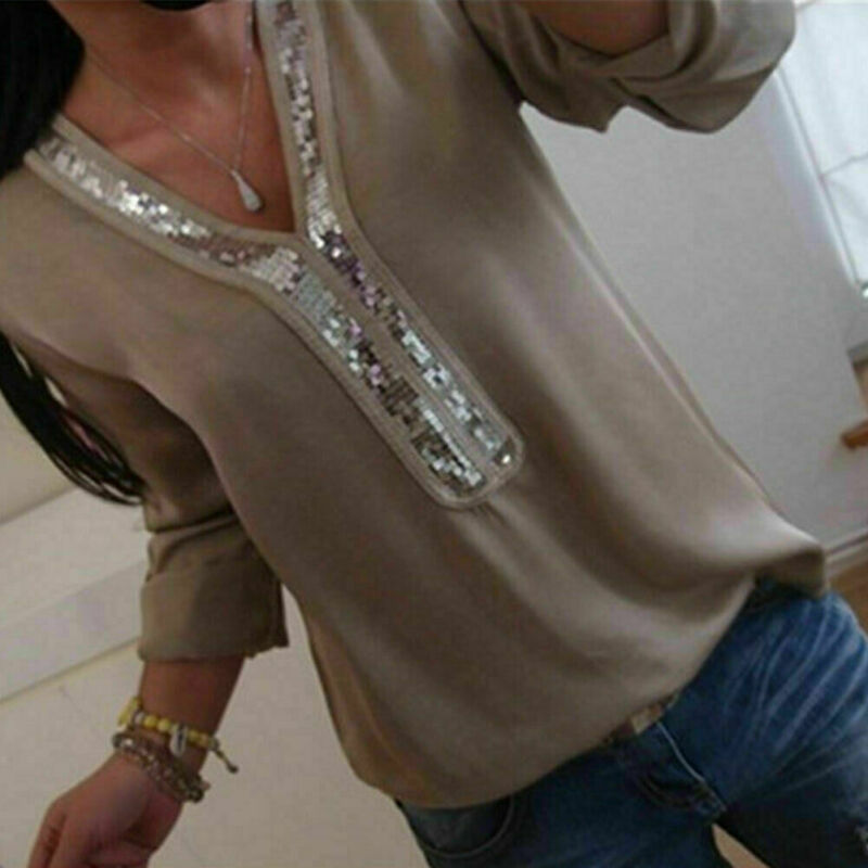 Hirigin Fashion Women Ladies Long Sleeve Loose Blouse Summer V-Neck Casual Shirts Tops Clothing Sequined Casual Soft Clothes Hirigin Fashion Women Ladies Long Sleeve Loose Blouse Summer V-Neck Casual Shirts Tops Clothing Sequined Casual Soft Clothes