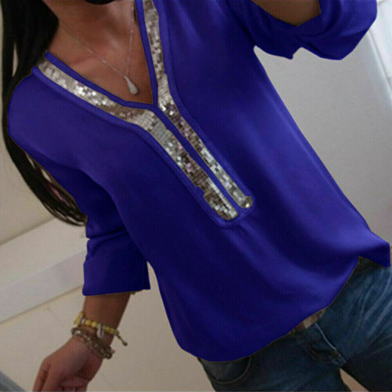 Hirigin Fashion Women Ladies Long Sleeve Loose Blouse Summer V-Neck Casual Shirts Tops Clothing Sequined Casual Soft Clothes Hirigin Fashion Women Ladies Long Sleeve Loose Blouse Summer V-Neck Casual Shirts Tops Clothing Sequined Casual Soft Clothes