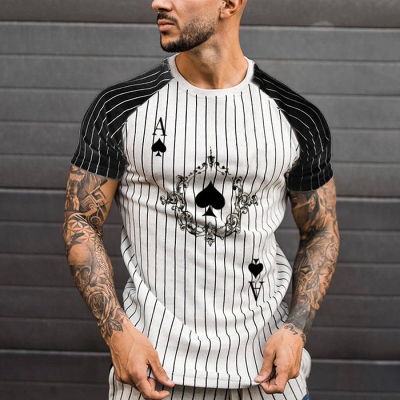 T Shirt for Men Stripped Tshirt Summer Men Clothing Streetwear Round Neck Shirt Fashion Poker Print Short Sleeve T-shirts Tops T Shirt for Men Stripped Tshirt Summer Men Clothing Streetwear Round Neck Shirt Fashion Poker Print Short Sleeve T-shirts Tops