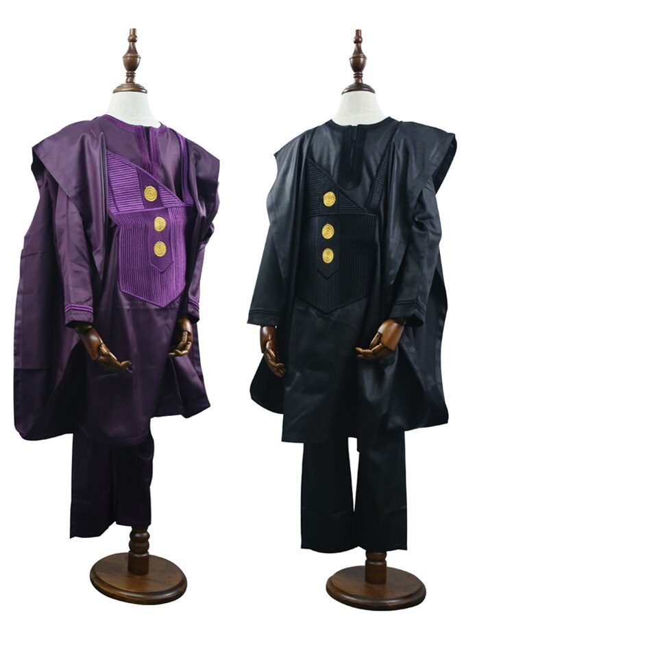 H&D Children African Clothes Kids Dashiki Father Son Boy Suits Tops Shirt Pant 3 Pieces Set Embroidery African Kid Clothing