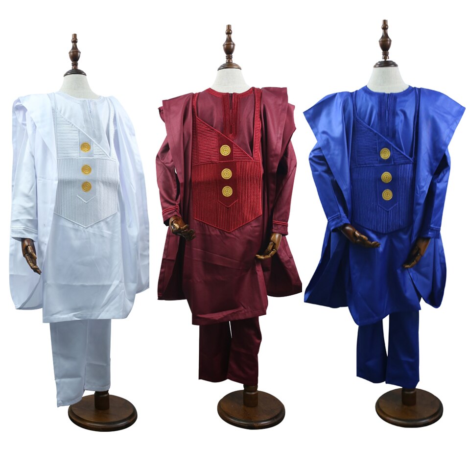 H&D Children African Clothes Kids Dashiki Father Son Boy Suits Tops Shirt Pant 3 Pieces Set Embroidery African Kid Clothing