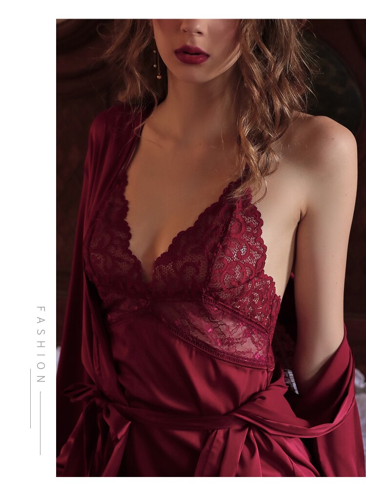 CINOON Sexy Female Sleepwear Silk Robe Set Summer Kimono Bathrobe Lace Bath Gown Wedding Night Dress Home Clothes Nightwear CINOON Sexy Female Sleepwear Silk Robe Set Summer Kimono Bathrobe Lace Bath Gown Wedding Night Dress Home Clothes Nightwear