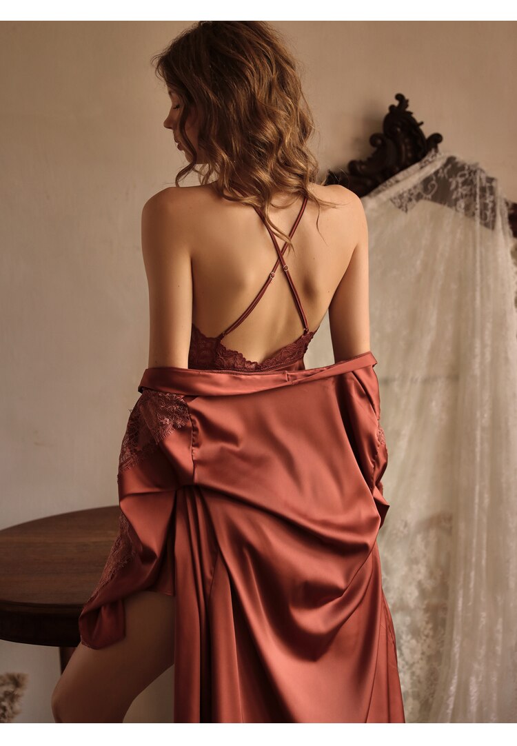 CINOON Sexy Female Sleepwear Silk Robe Set Summer Kimono Bathrobe Lace Bath Gown Wedding Night Dress Home Clothes Nightwear CINOON Sexy Female Sleepwear Silk Robe Set Summer Kimono Bathrobe Lace Bath Gown Wedding Night Dress Home Clothes Nightwear