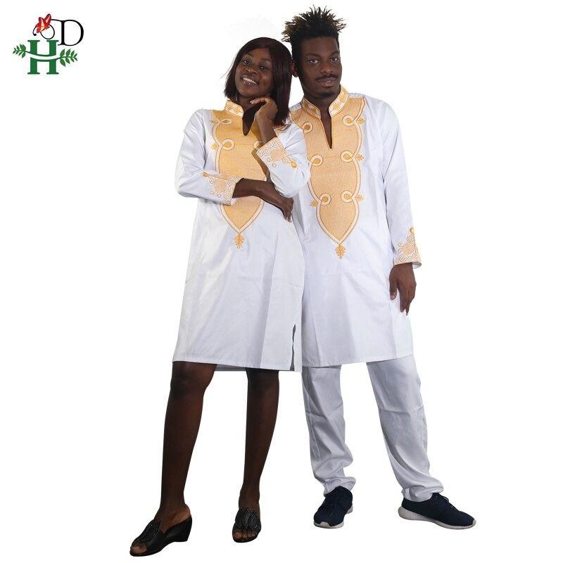 H&D 2021 Mens Clothes African Clothing For Men Women Couple Dress White Robes Dashiki Embroidery Kids Boy Family Clothes 3033