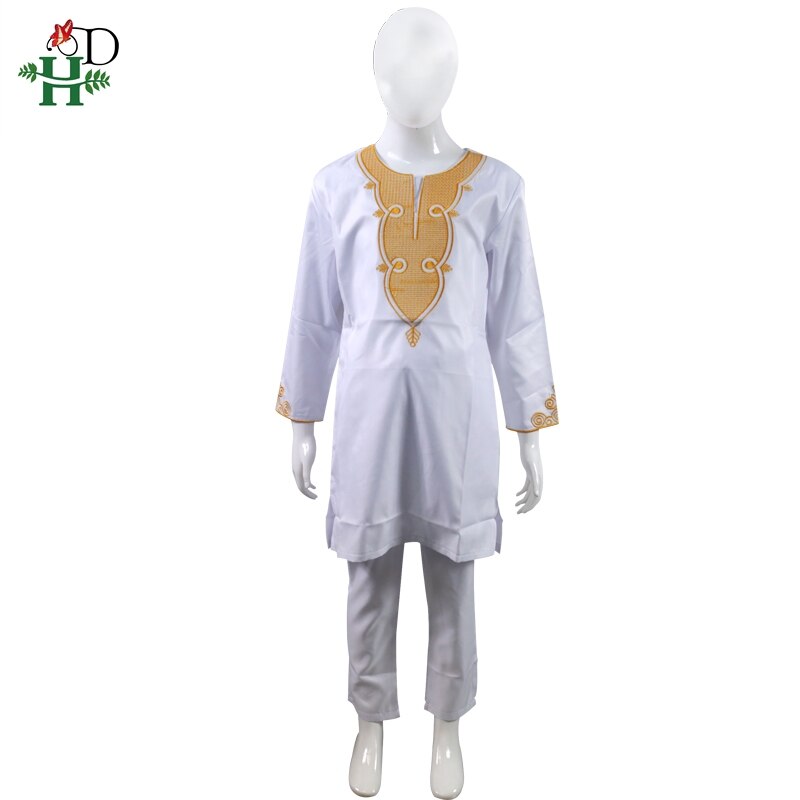 H&D 2021 Mens Clothes African Clothing For Men Women Couple Dress White Robes Dashiki Embroidery Kids Boy Family Clothes 3033