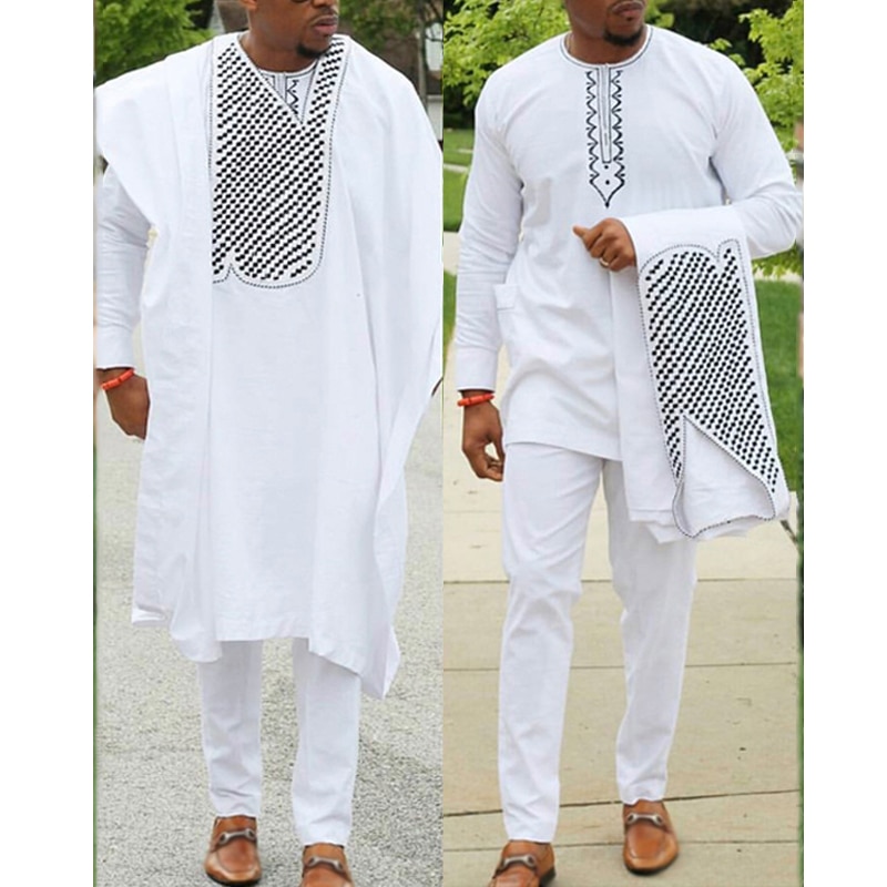 H&D No Cap African Clothes Men Dashiki Father Son Boy Kids Suits Shirt Pant 3 Pieces Set Embroidery White African Mens Clothing H&D No Cap African Clothes Men Dashiki Father Son Boy Kids Suits Shirt Pant 3 Pieces Set Embroidery White African Mens Clothing