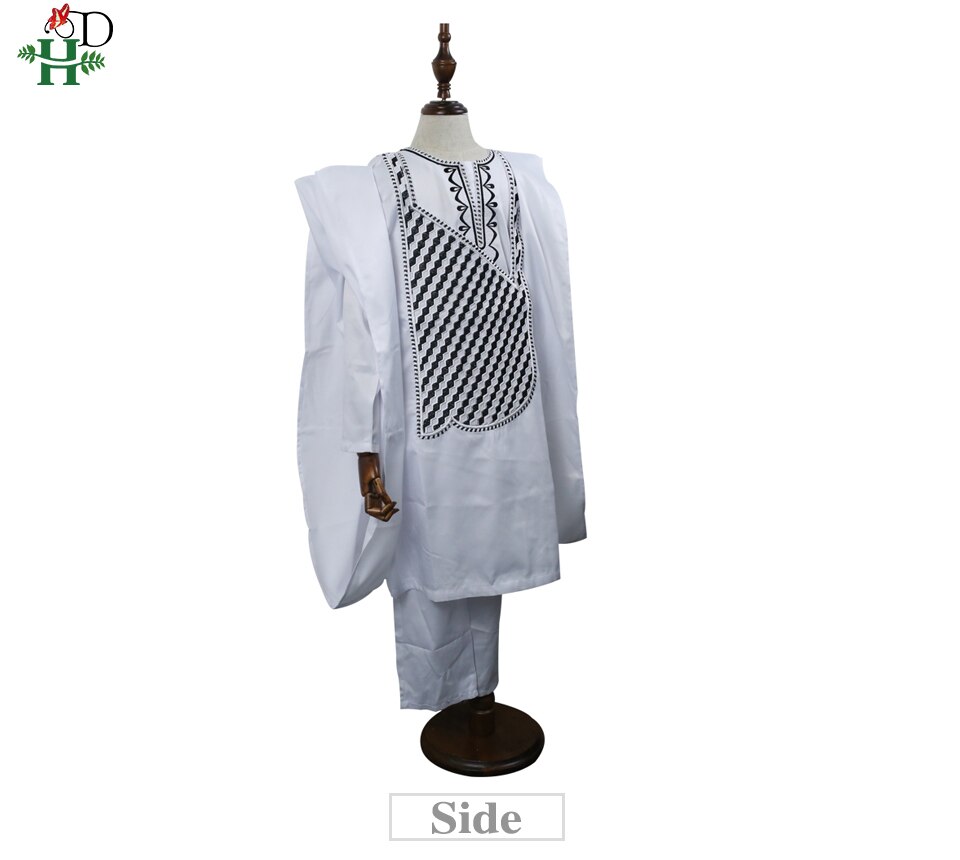 H&D No Cap African Clothes Men Dashiki Father Son Boy Kids Suits Shirt Pant 3 Pieces Set Embroidery White African Mens Clothing H&D No Cap African Clothes Men Dashiki Father Son Boy Kids Suits Shirt Pant 3 Pieces Set Embroidery White African Mens Clothing