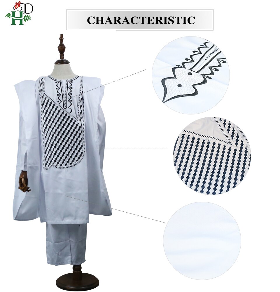 H&D No Cap African Clothes Men Dashiki Father Son Boy Kids Suits Shirt Pant 3 Pieces Set Embroidery White African Mens Clothing H&D No Cap African Clothes Men Dashiki Father Son Boy Kids Suits Shirt Pant 3 Pieces Set Embroidery White African Mens Clothing