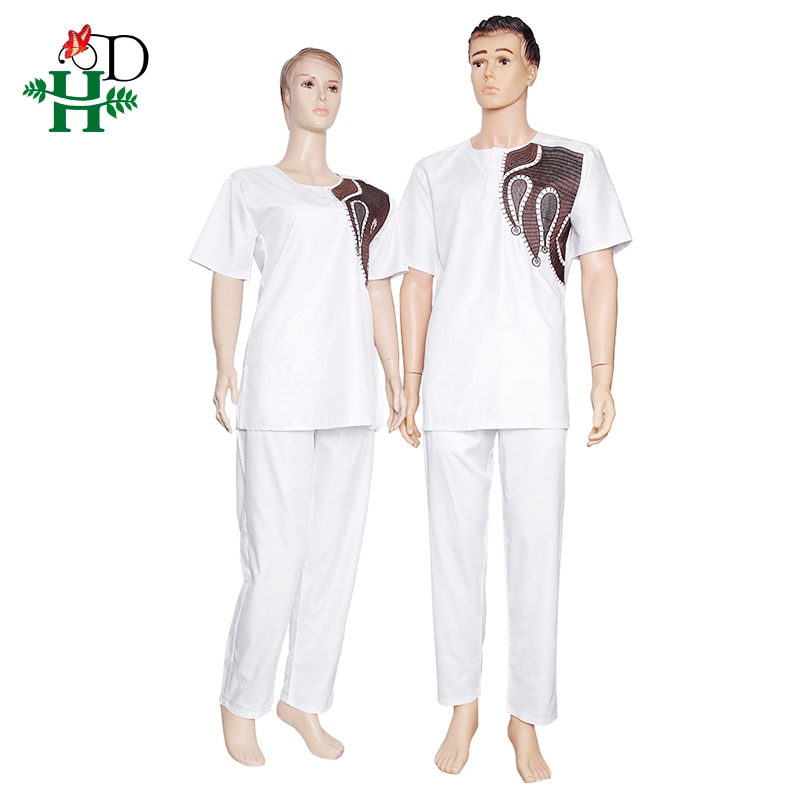 H&D African Couples Clothing Dashiki Shirt Pants Women 2 pieces Suit Men Agbada T-shirt Traditional Embroidery Robe Africaine H&D African Couples Clothing Dashiki Shirt Pants Women 2 pieces Suit Men Agbada T-shirt Traditional Embroidery Robe Africaine