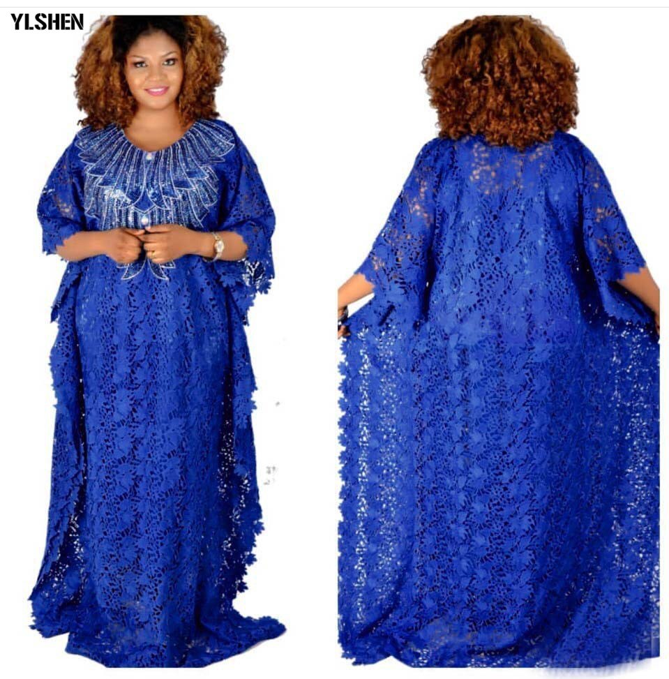 Plus Size Long African dresses for women Dashiki fashion Water-soluble lace loose skirt with beaded embroidery boubou africain Plus Size Long African dresses for women Dashiki fashion Water-soluble lace loose skirt with beaded embroidery boubou africain