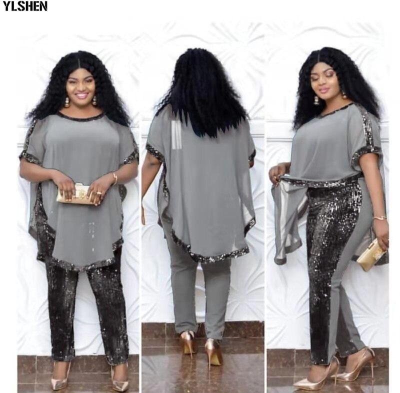 African Dresses for Women 3 Piece Set Dashiki Sequined Top Pants African Clothes Bazin Broder Riche Fashion Robe Africaine Femme African Dresses for Women 3 Piece Set Dashiki Sequined Top Pants African Clothes Bazin Broder Riche Fashion Robe Africaine Femme