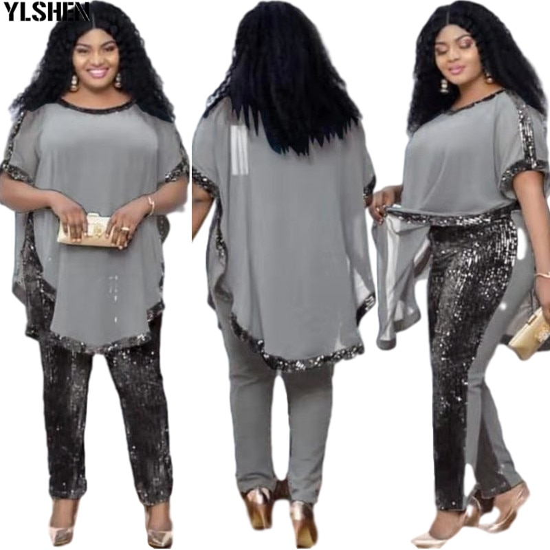 African Dresses for Women 3 Piece Set Dashiki Sequined Top Pants African Clothes Bazin Broder Riche Fashion Robe Africaine Femme African Dresses for Women 3 Piece Set Dashiki Sequined Top Pants African Clothes Bazin Broder Riche Fashion Robe Africaine Femme