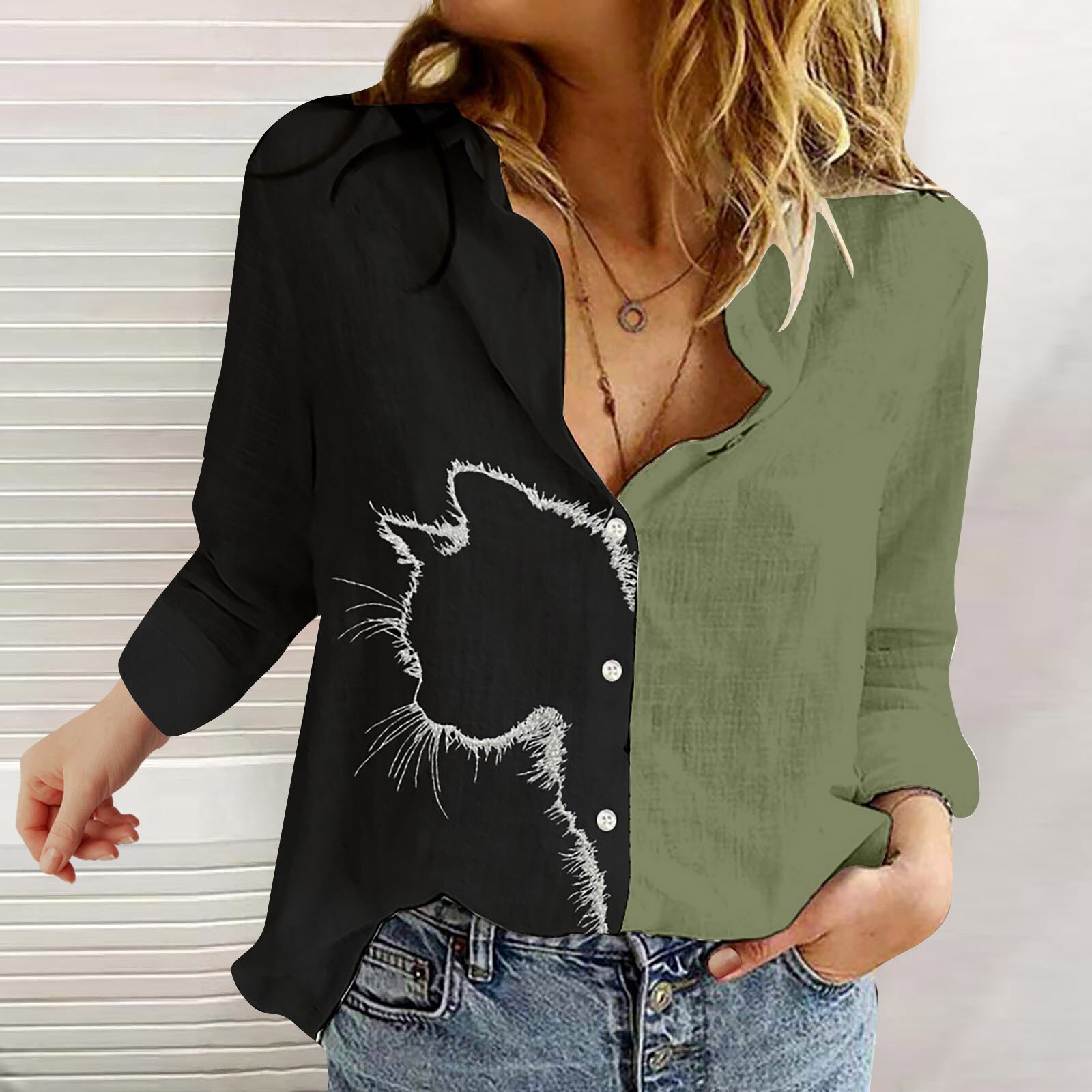 Cat Print Long Sleeve Tshirt Women Spring Summer Casual Button Tops Vintage Loose Shirt Clothes Plus Size Chemisier Femme Cat Print Long Sleeve Tshirt Women Spring Summer Casual Button Tops Vintage Loose Shirt Clothes Plus Size Chemisier Femme