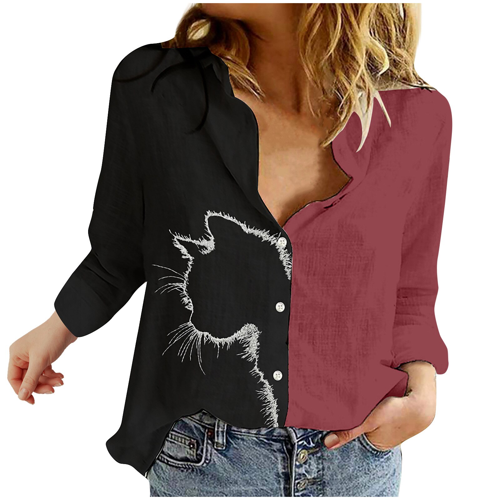 Cat Print Long Sleeve Tshirt Women Spring Summer Casual Button Tops Vintage Loose Shirt Clothes Plus Size Chemisier Femme Cat Print Long Sleeve Tshirt Women Spring Summer Casual Button Tops Vintage Loose Shirt Clothes Plus Size Chemisier Femme