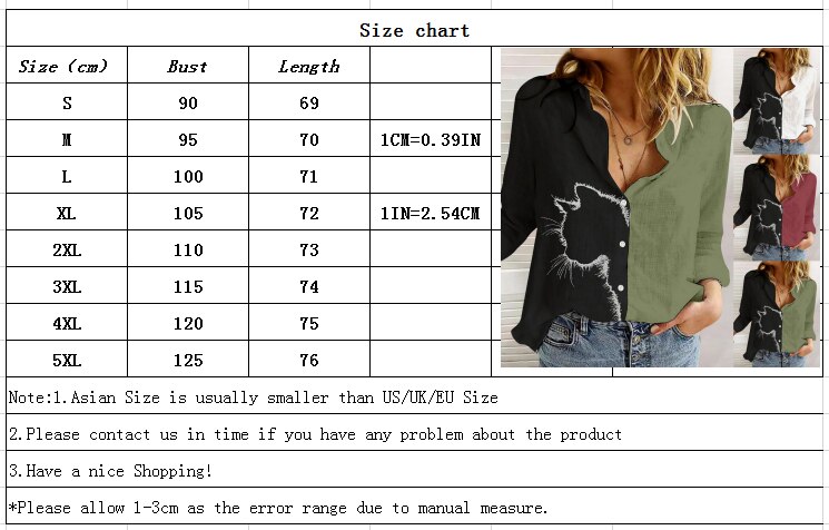 Cat Print Long Sleeve Tshirt Women Spring Summer Casual Button Tops Vintage Loose Shirt Clothes Plus Size Chemisier Femme Cat Print Long Sleeve Tshirt Women Spring Summer Casual Button Tops Vintage Loose Shirt Clothes Plus Size Chemisier Femme