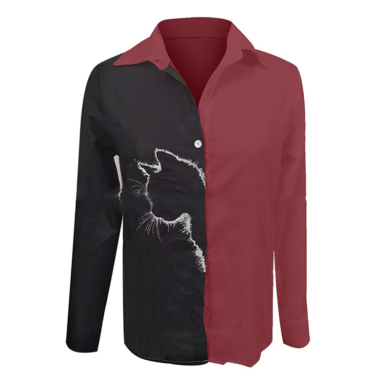 Cat Print Long Sleeve Tshirt Women Spring Summer Casual Button Tops Vintage Loose Shirt Clothes Plus Size Chemisier Femme Cat Print Long Sleeve Tshirt Women Spring Summer Casual Button Tops Vintage Loose Shirt Clothes Plus Size Chemisier Femme