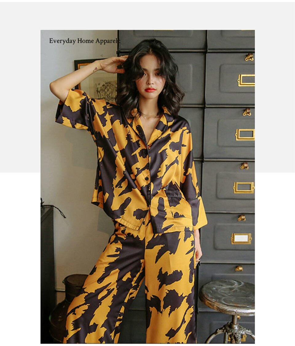 2021 New pyjamas loungewear Sleepwear silk Women's home clothes two piece sets nighty for ladies Long Sleeve Sleeping Shirt 2021 New pyjamas loungewear Sleepwear silk Women's home clothes two piece sets nighty for ladies Long Sleeve Sleeping Shirt