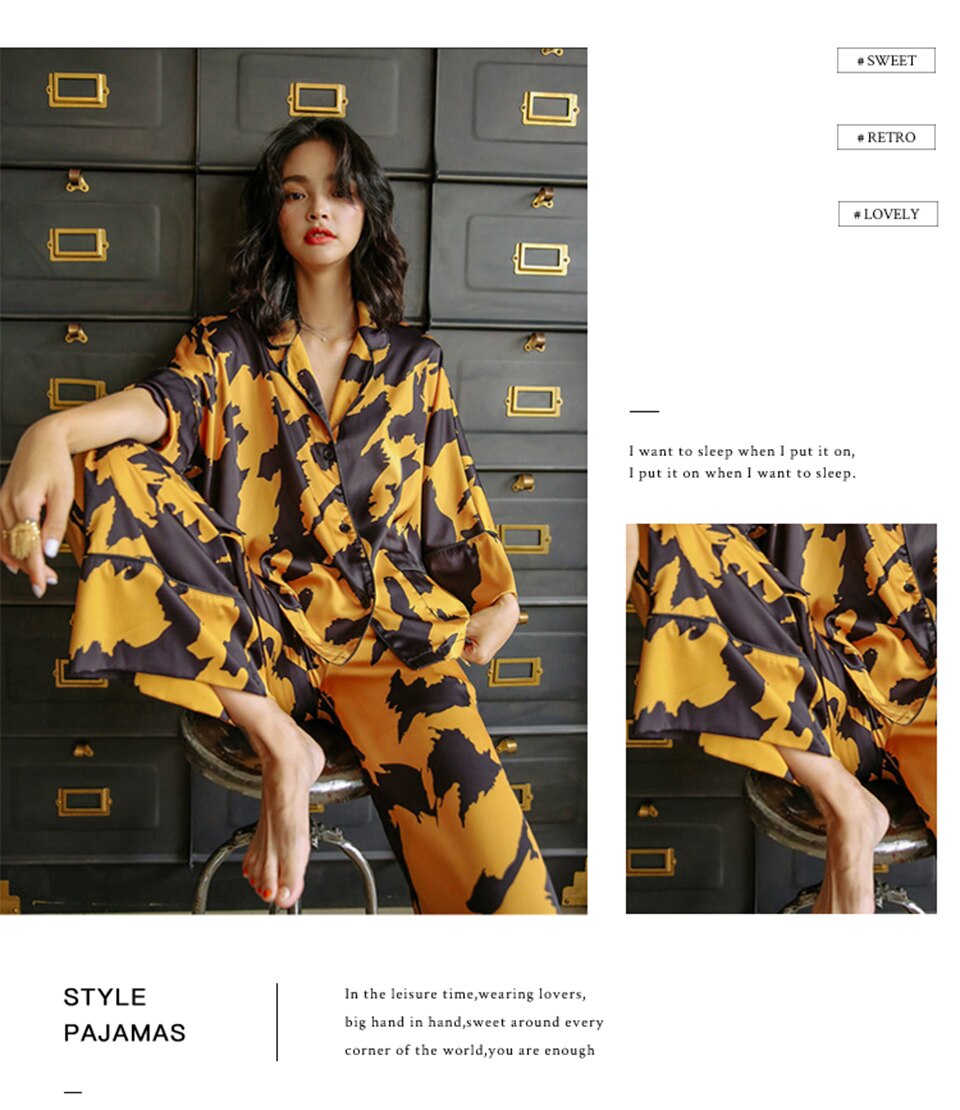 2021 New pyjamas loungewear Sleepwear silk Women's home clothes two piece sets nighty for ladies Long Sleeve Sleeping Shirt 2021 New pyjamas loungewear Sleepwear silk Women's home clothes two piece sets nighty for ladies Long Sleeve Sleeping Shirt