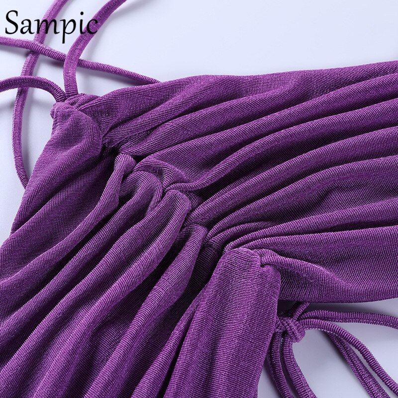 Sampic Sexy Women Casual Summer Beach Split Midi Skirt Set Halter Tops And Bodycon Club Skirt Suit Two Piece Set Outfits